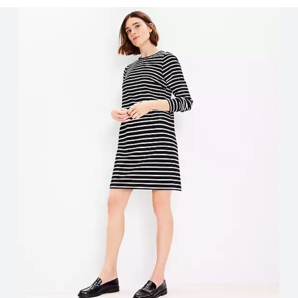 LOFT Monochrome Striped Long Sleeve Dress